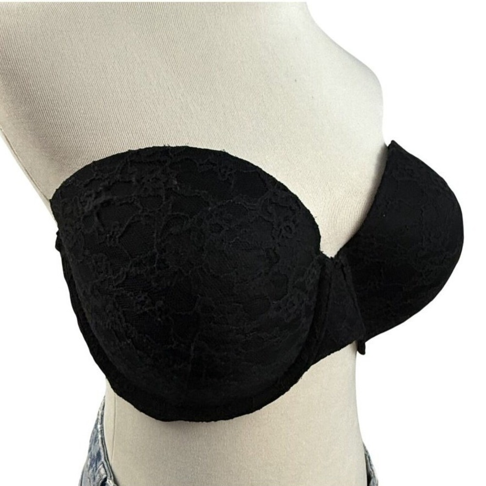 Victoria's Secret Strapless Bra Womens 38DD Black Lace Padded Underwire - Picture 2 of 9